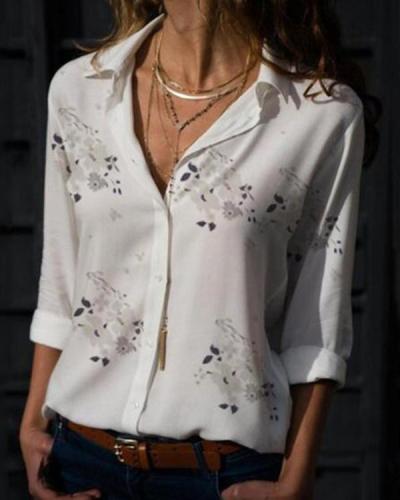 Fashion V-Neck Long Sleeve Casual Floral Printed Shirts Blouses