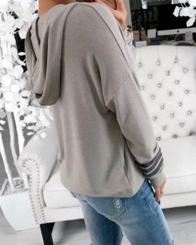 Casual Hooded Striped Long Sleeve Sweatshirt