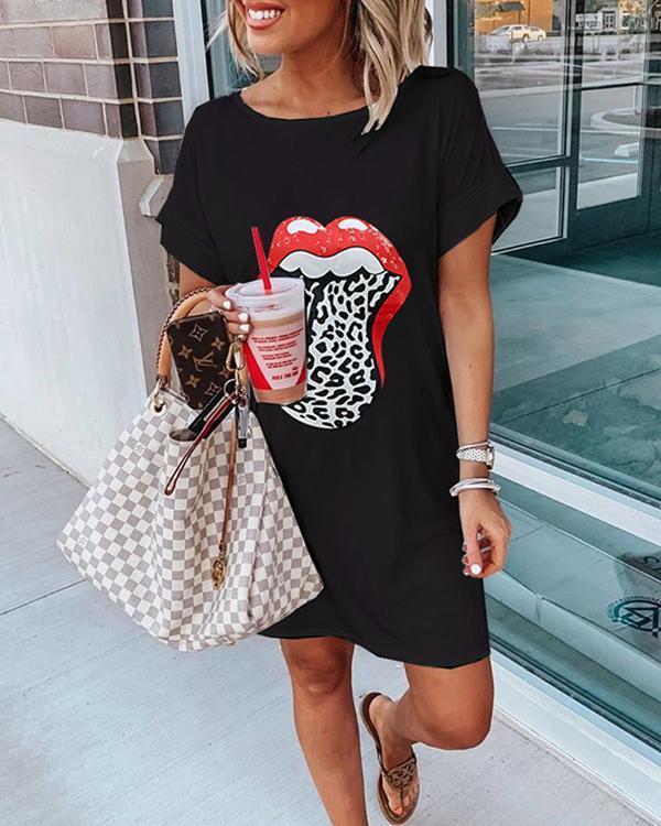 Lip Print Summer Casual Mini Dress