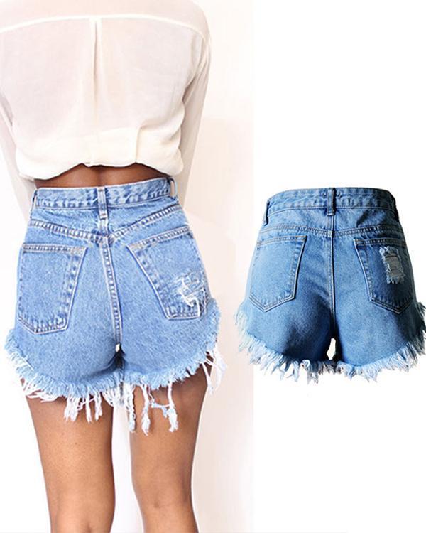 Fashion Casual Ripped Denim Shorts