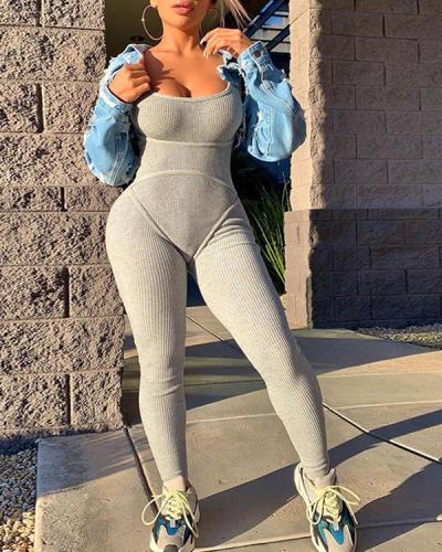 Knitted Backless Tracksuit One Piece Sportswear Jumpsuits