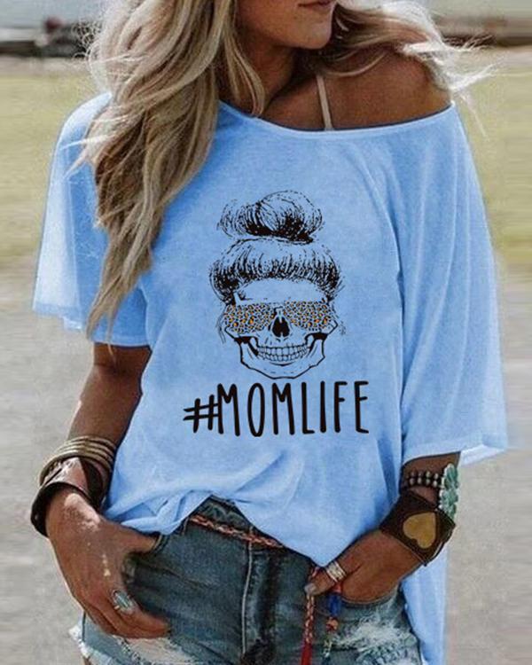 Women Printed T-shirt Mom Life Letter Tee