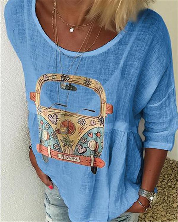 Printed Women Casual Crew Neck Holiday Tops