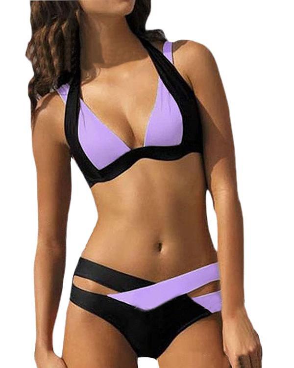 Plus Size Colorblock Sexy Split Swimsuit