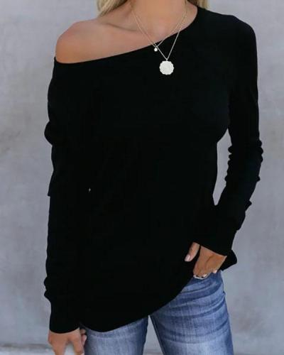 Black Cotton-Blend Long Sleeve Shirts & Tops