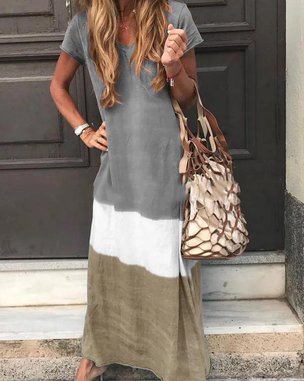 V Neck Casual Short Sleeve Maxi Dresses