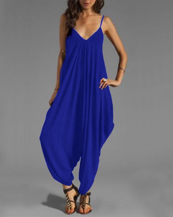 Colorful Casual Sleeveless Solid Jumpsuit