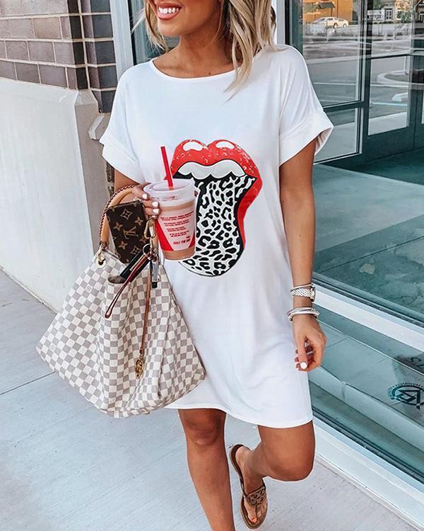 Lip Print Summer Casual Mini Dress