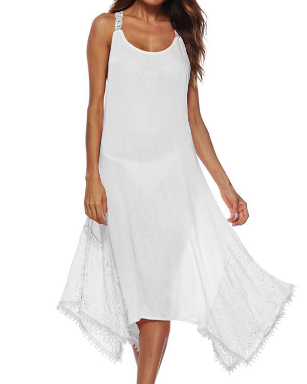Women A-line Sleeveless Basic Paneled Plain Plus Size Sleeveless Summer Dress