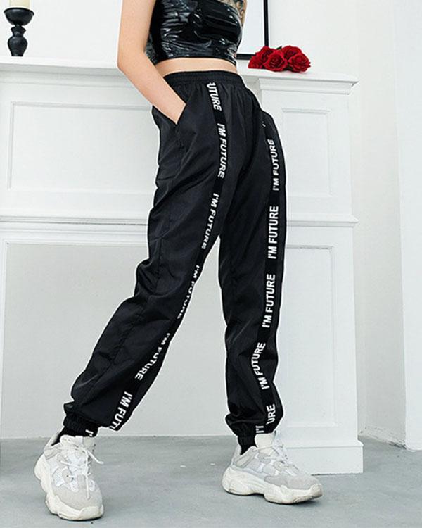 Webbing Patchwork Letter Casual Loose Pants