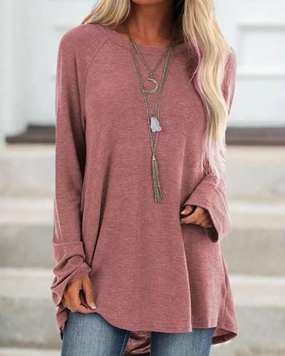 Gray Cotton Casual Crew Neck Solid Shirts & Tops