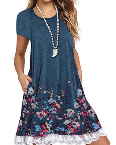 Crew Neck Women Dresses Shift Daily Casual Floral Dresses