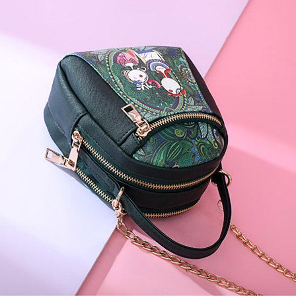 Chain Forest Print Crossbody Bag Double Zipper Handbag