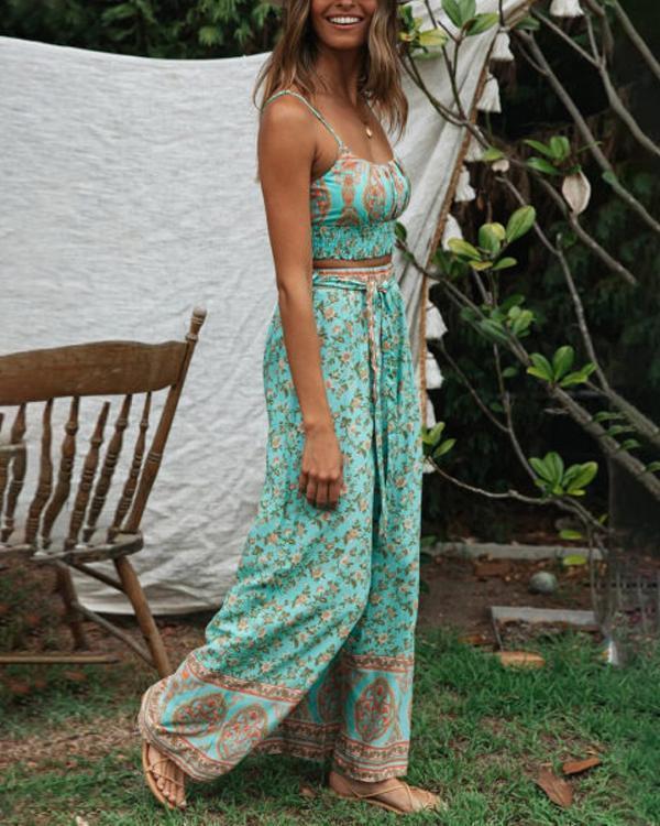 Bohemian Print Knotted Trouser Suit