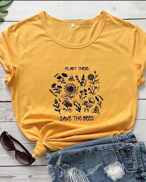 Hot Street Style Printed Casual Round Neck Daily Shift Tops