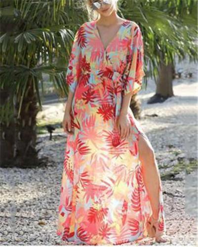 Casual Loose Sleeve V Neck Plus Size Maxi Dresses