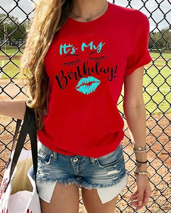 Letter Graphic Print Short Sleeves Casual T-shirt