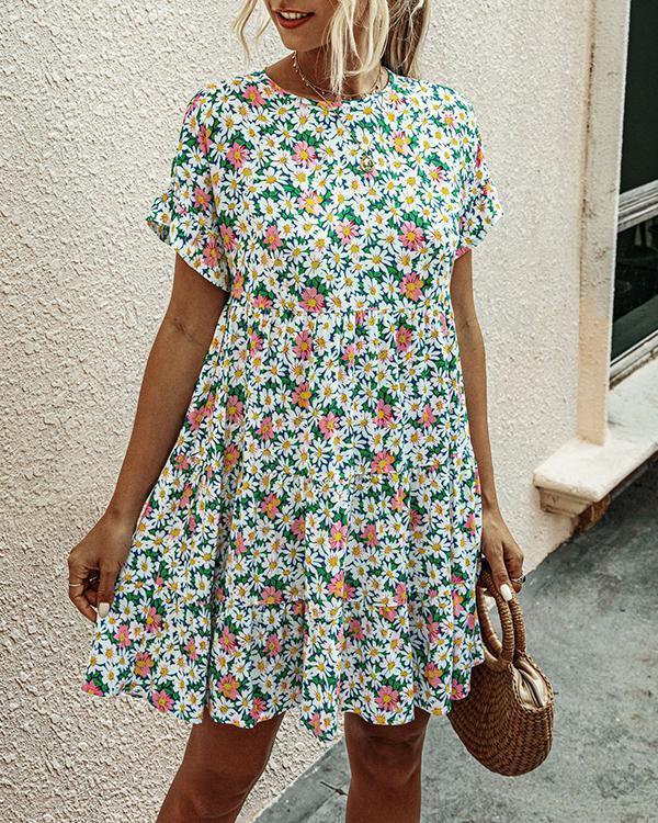Spring Women Printed A-line Mini Dresses
