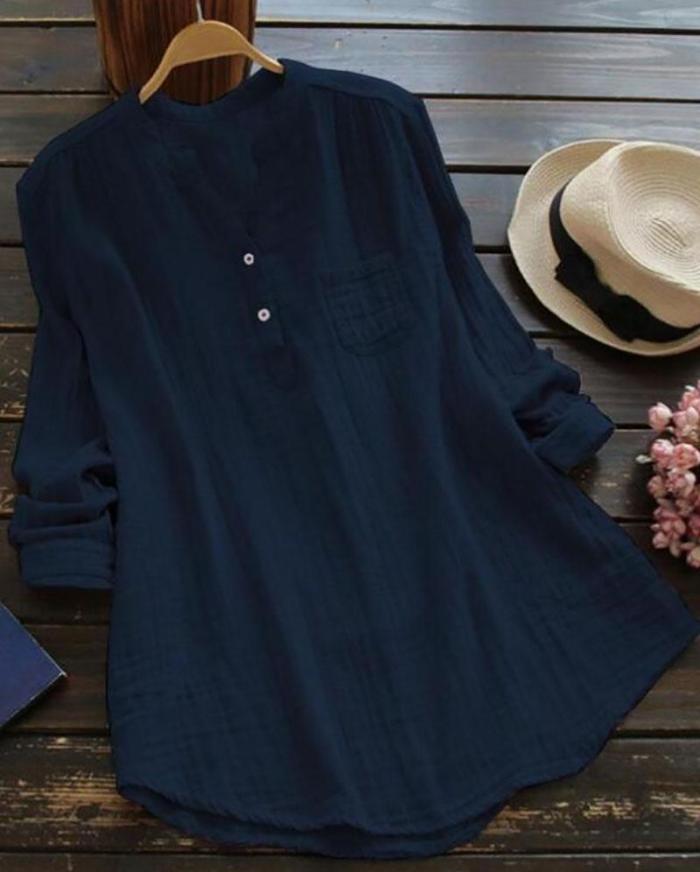 Women Cotton solid Blouse Wild long sleeve Plus Size Shirt