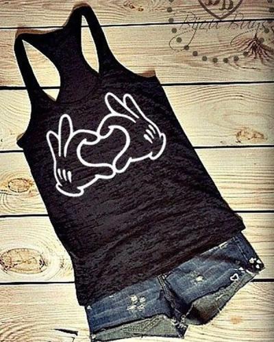 Printing Love Heart Sleeveless Round Neck T-shirt