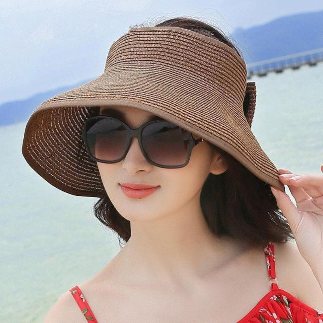 US$ 12.99 - Women Foldable Bowknot Empty Wide Brim Beach Sun Straw Hat ...