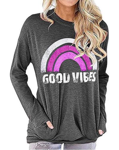 Women Good Vibes Blouse Long Sleeve Casual Fall Spring Tops