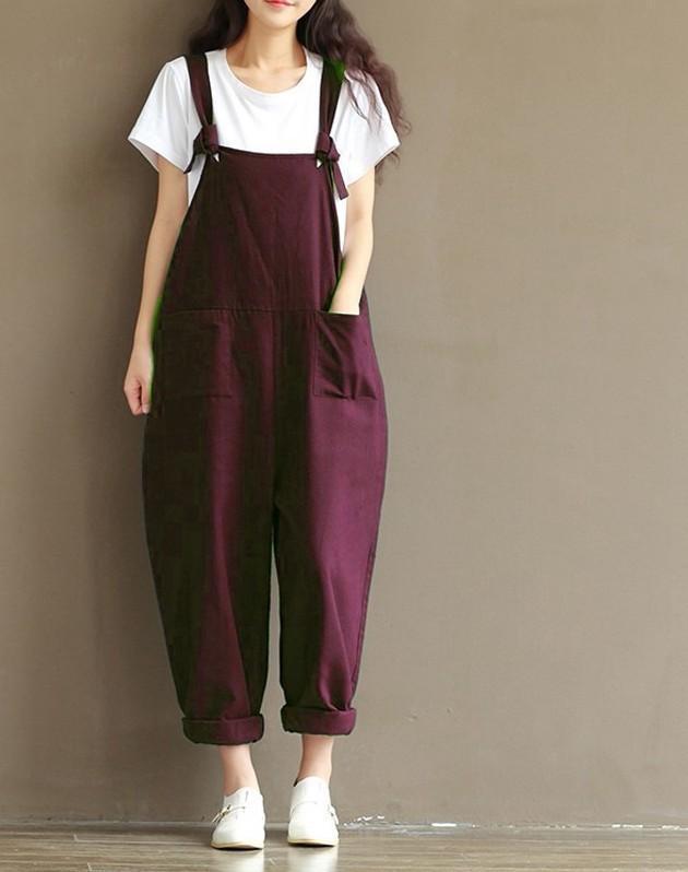 Plus Size Casual Strap Pockets Jumpsuit Romper Trousers Overalls For Women