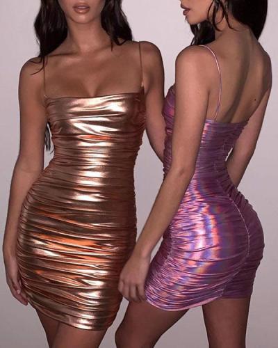 Bronze Colorful Sexy Slim Mini Ruched Camisole Dress