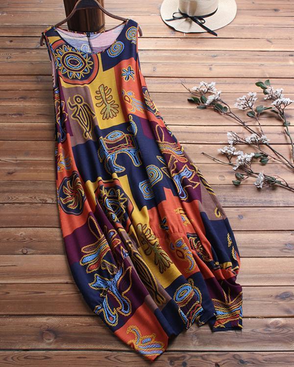Ethnic Print Two Pieces Maxi Dress For Women