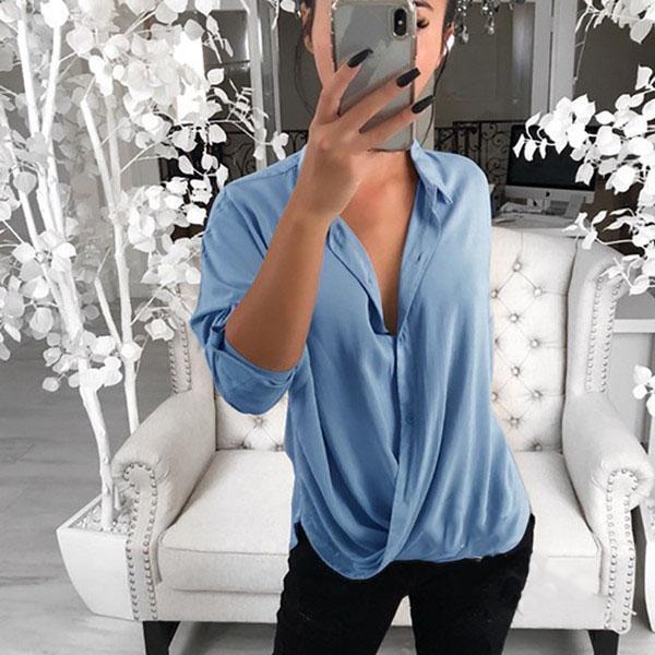 2019 Summer Long Sleeve Solid Color Blouse