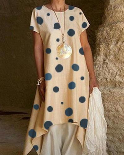 Fashion Crew Neck Polka Dot Irregular Maxi Dress