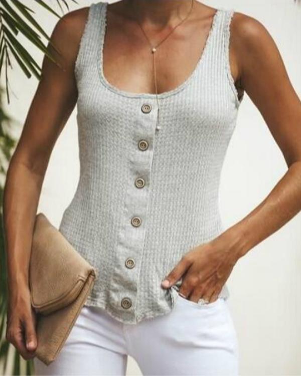 Fashion Halter Sleeveless Button Vest Tops