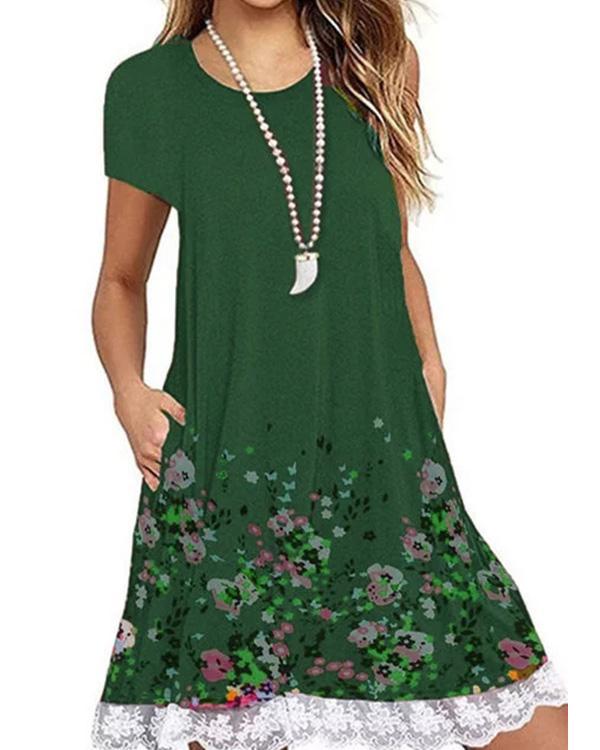 Crew Neck Women Dresses Shift Daily Casual Floral Dresses