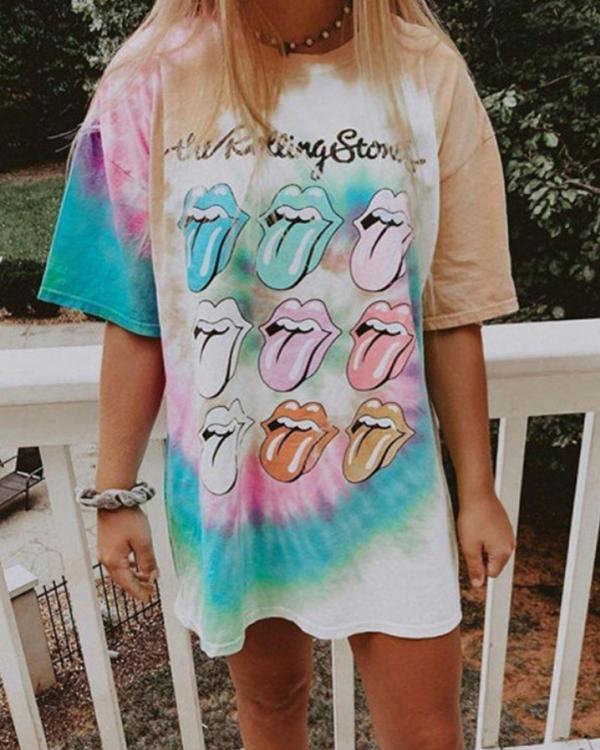 Colorful Round Neck Short Sleeve Tie-Dye Tee