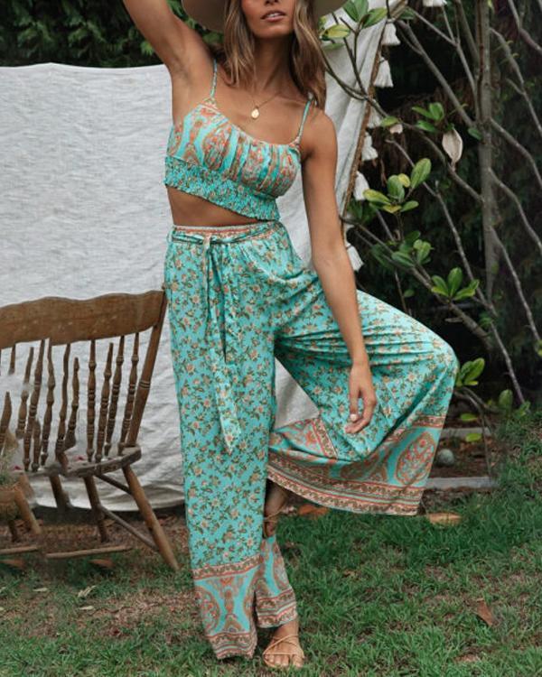 Bohemian Print Knotted Trouser Suit