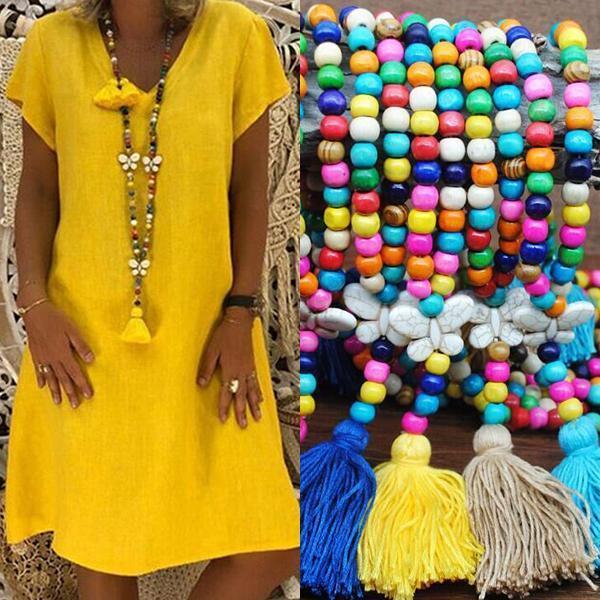 Women's Vintage Boho Tassel Beads Long Necklace