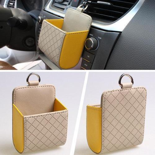 Faux Leather Color Multi-functional Car Debris Holder Phone Bag