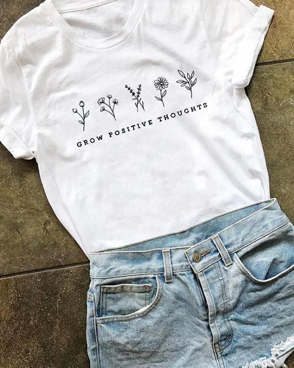 Women Floral Print Tshirt Summer Inspired Slogan Graphic Boho Tee Top Mental Health Shirt