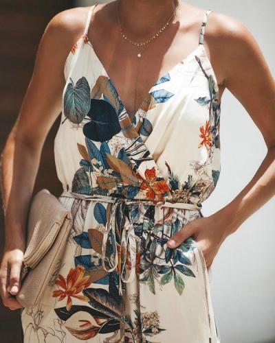 Women's Elegant Side-Slit Floral Print Jumpsuits
