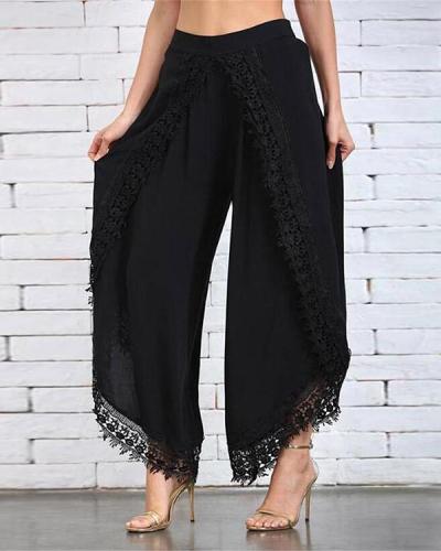 Lace Paneled Loose Cotton Pants