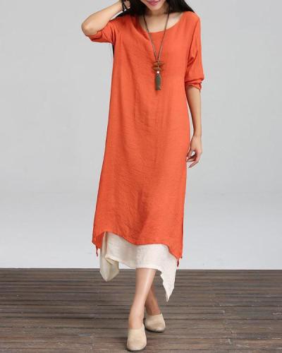 Plus Size Crew Neck Sling Solid Maxi Dress