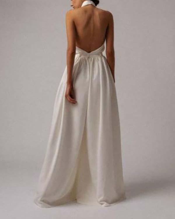 Casual Sexy Sling Off The Shoulder Backless Pure Color Jumpsuit