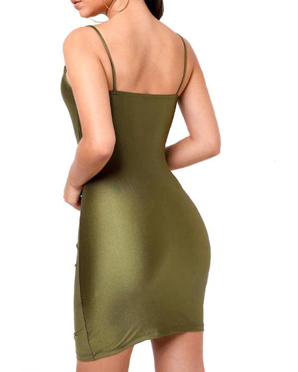 Women's Irregular Pure Color Slim Nightclub Crinkled Sling Dress