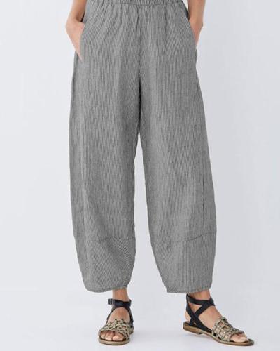 Fashion Plus Size Striped Stitching Pockets Pants
