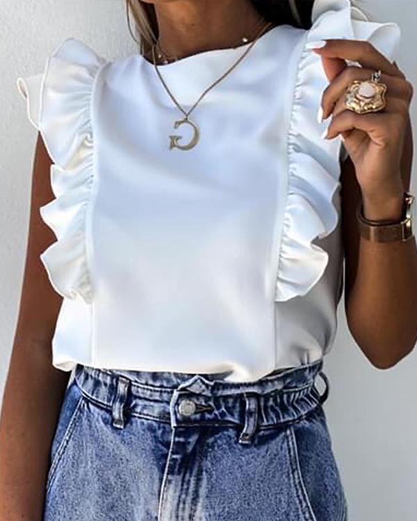 Ruffles Ruched Short Sleeve Casual Top Shirt