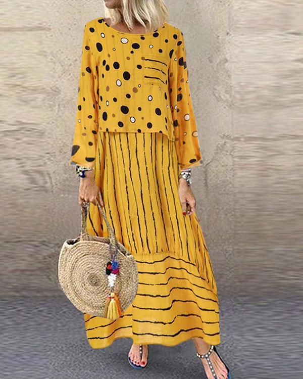US$ 34.99 - Fashion Loose Large Size Polka Dot Fake Two Pieces Dress ...