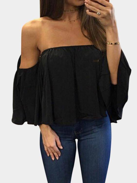 Blue Sexy Off Shoulder Loose Fit Blouse Tops