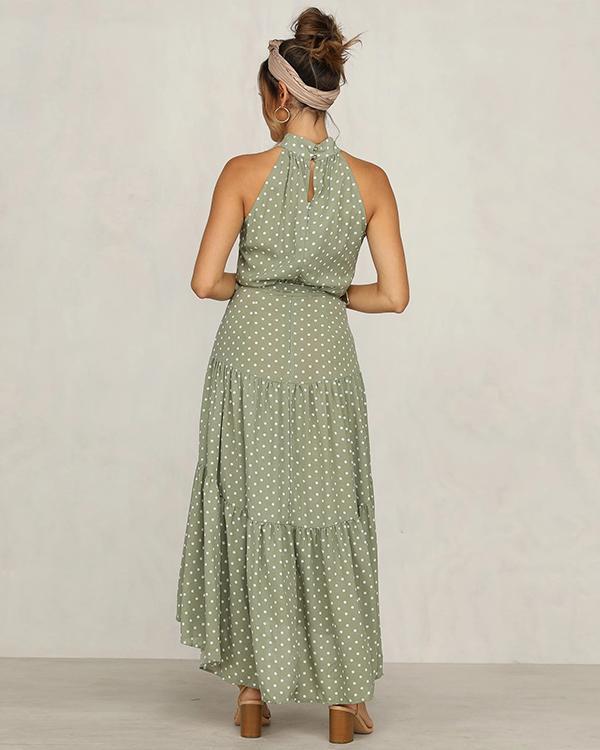 Polka Dot Sleeveless Boho Maxi Dress