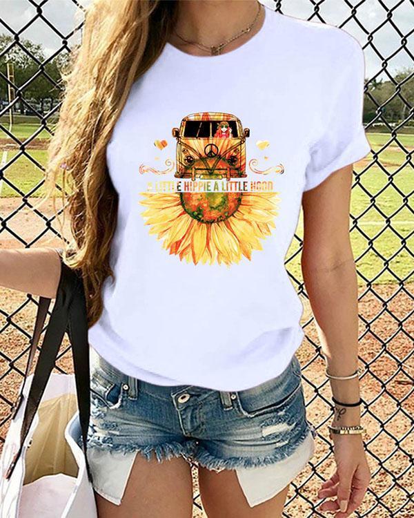 Women Sunflower Printed Tshirt Summer Tops