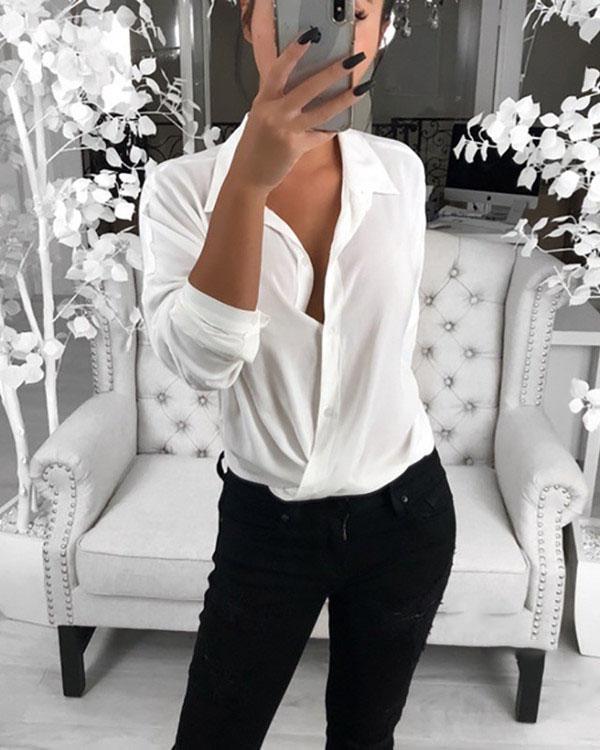 2019 Summer Long Sleeve Solid Color Blouse